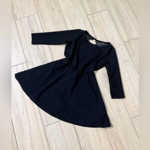 Lulus Black Lace Back Skater Dress Size S Long Sleeve Fit Flare Mini